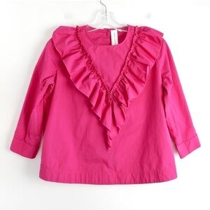 NWOT Guest Editor Anthropologie blouse magenta pink bib ruffle top fuchsia XS